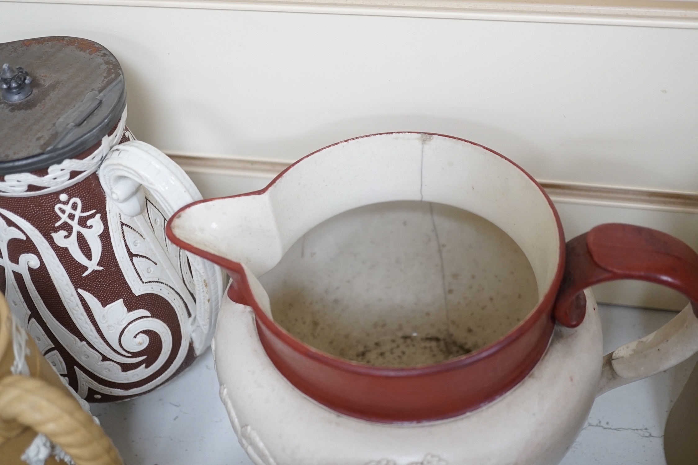 A quantity of various 19th century jugs including Turner, Lane End